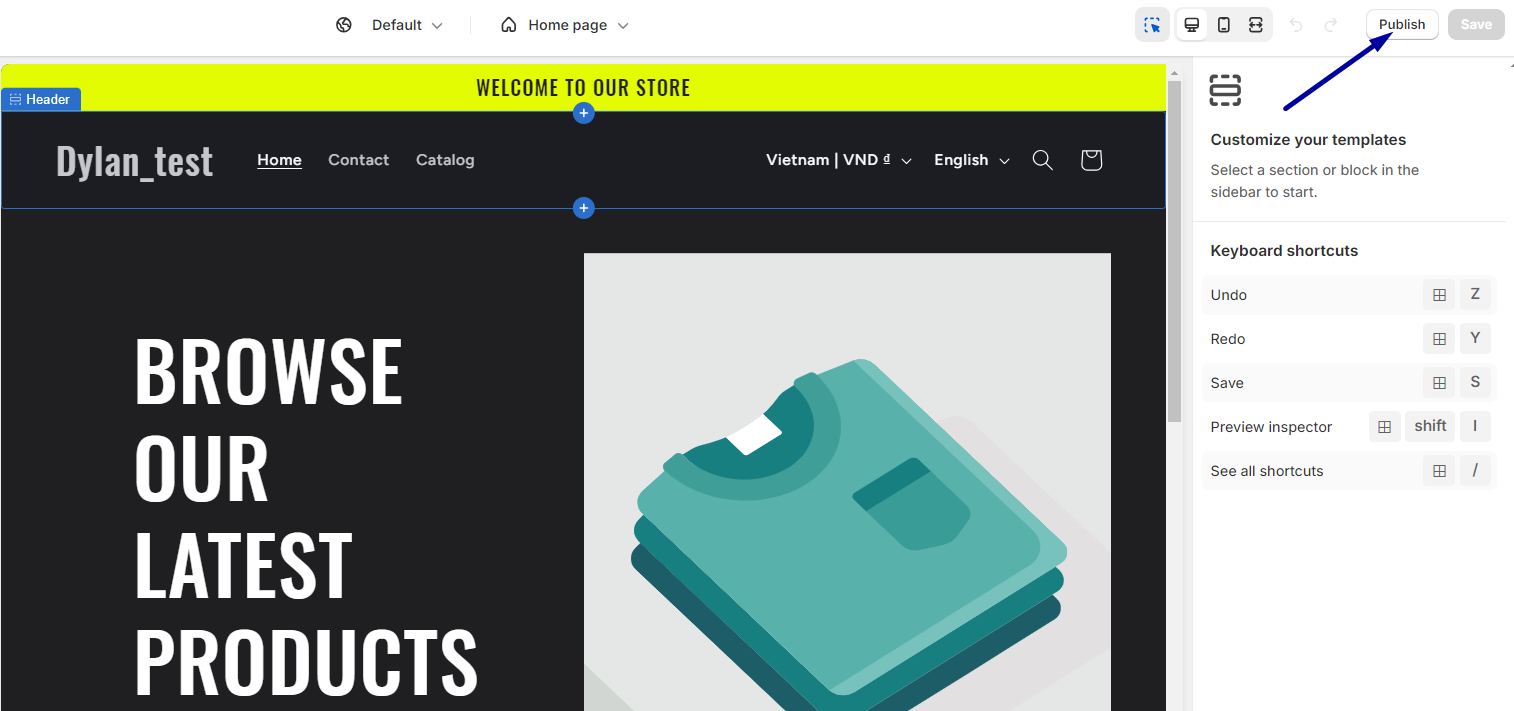 Click the “Publish” button to make the Shopify Ride theme live